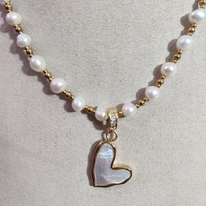 Freshwater Pearl And Mother Of Pearl Heart Necklace